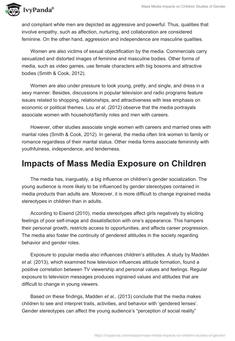 Mass Media Impacts on Children Studies of Gender. Page 3