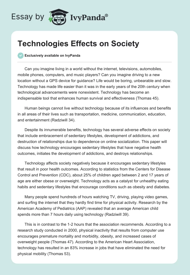 Technologies Effects on Society. Page 1