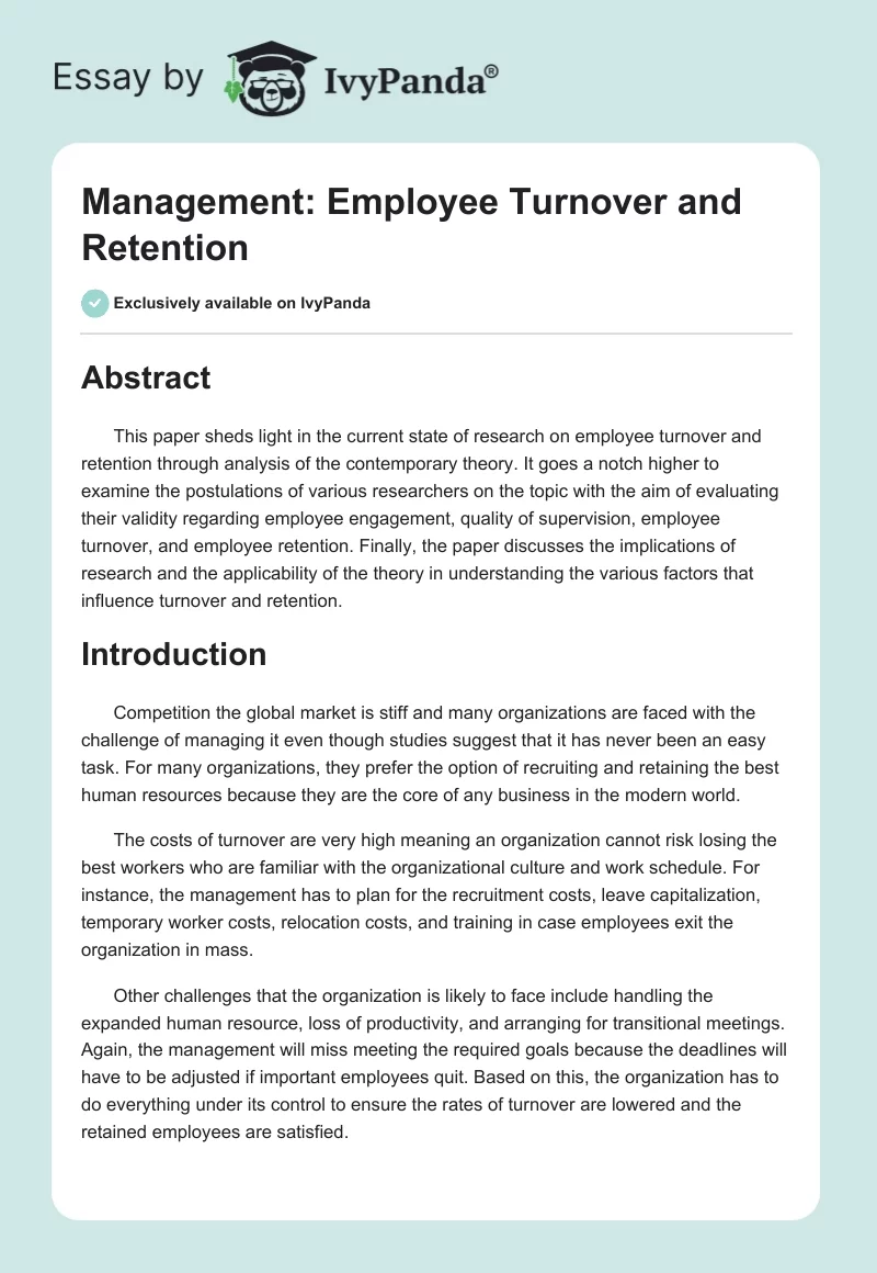 Management: Employee Turnover and Retention. Page 1