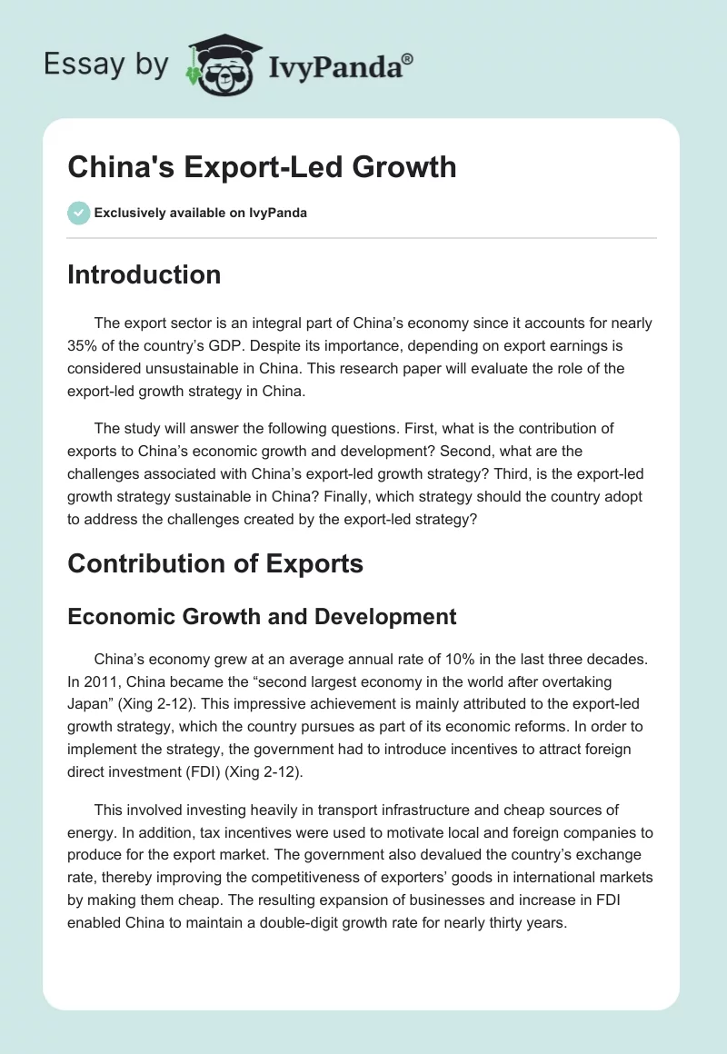 China's Export-Led Growth. Page 1