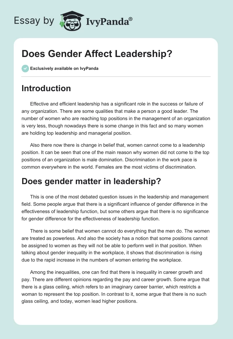 Does Gender Affect Leadership?. Page 1