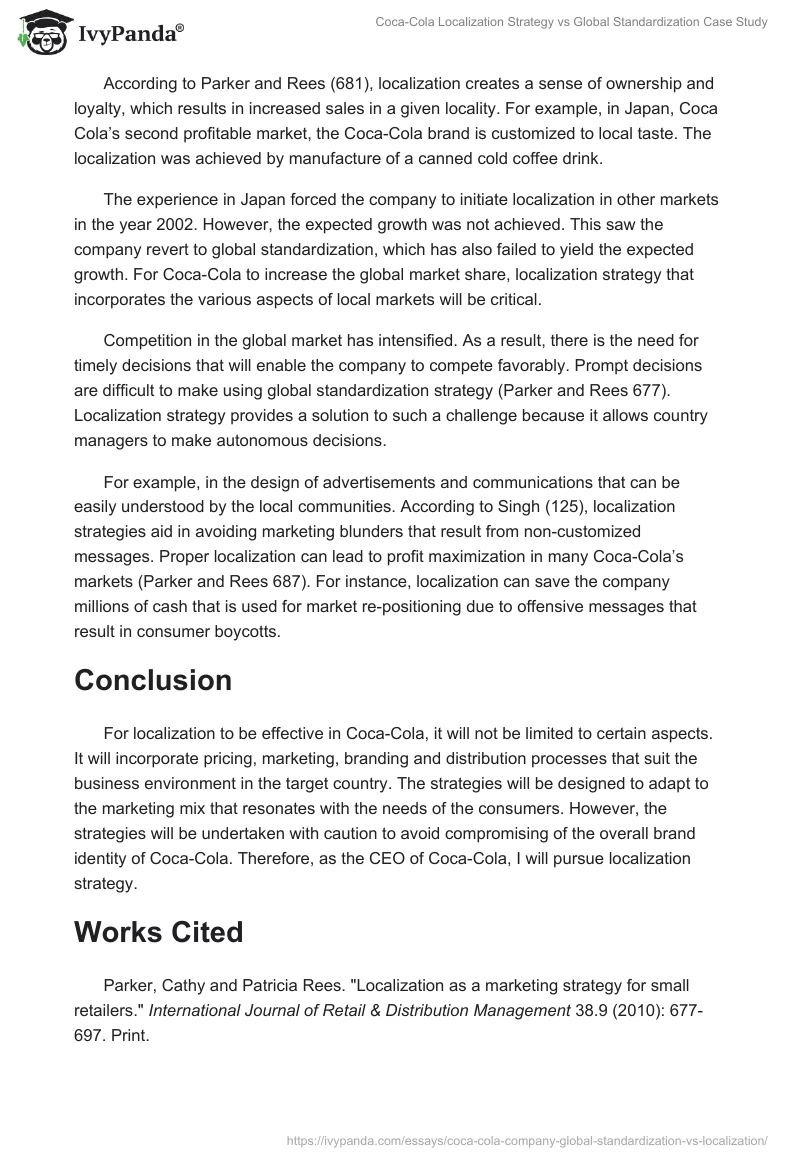 Coca-Cola Localization Strategy vs. Global Standardization Case Study. Page 2