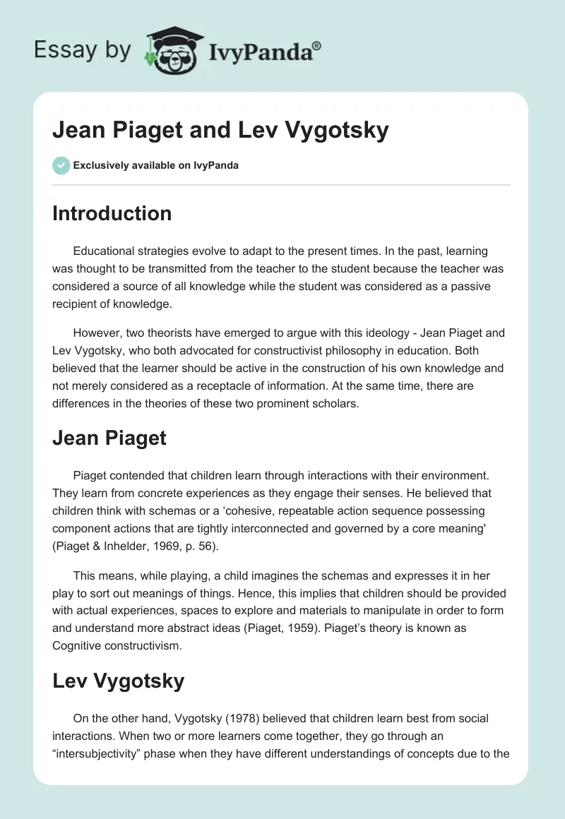 Jean Piaget and Lev Vygotsky. Page 1