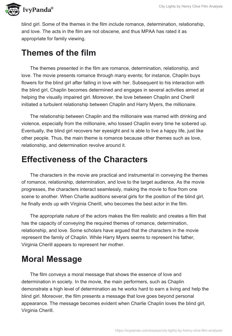 "City Lights" by Henry Clive Film Analysis. Page 2