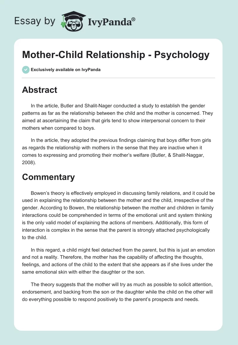 Mother-Child Relationship - Psychology. Page 1
