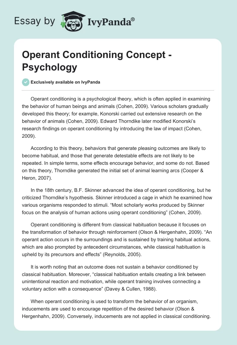 operant conditioning psychology essay