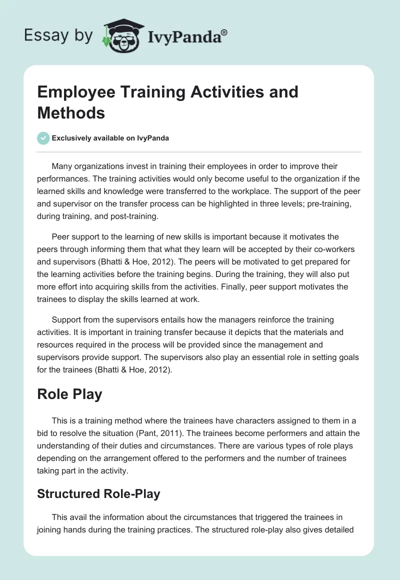 Employee Training Activities and Methods. Page 1