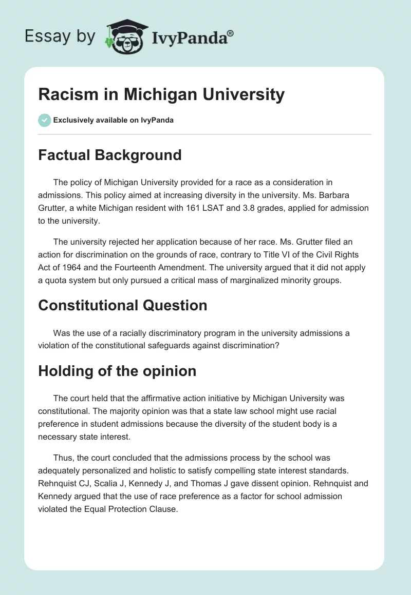 Racism in Michigan University. Page 1