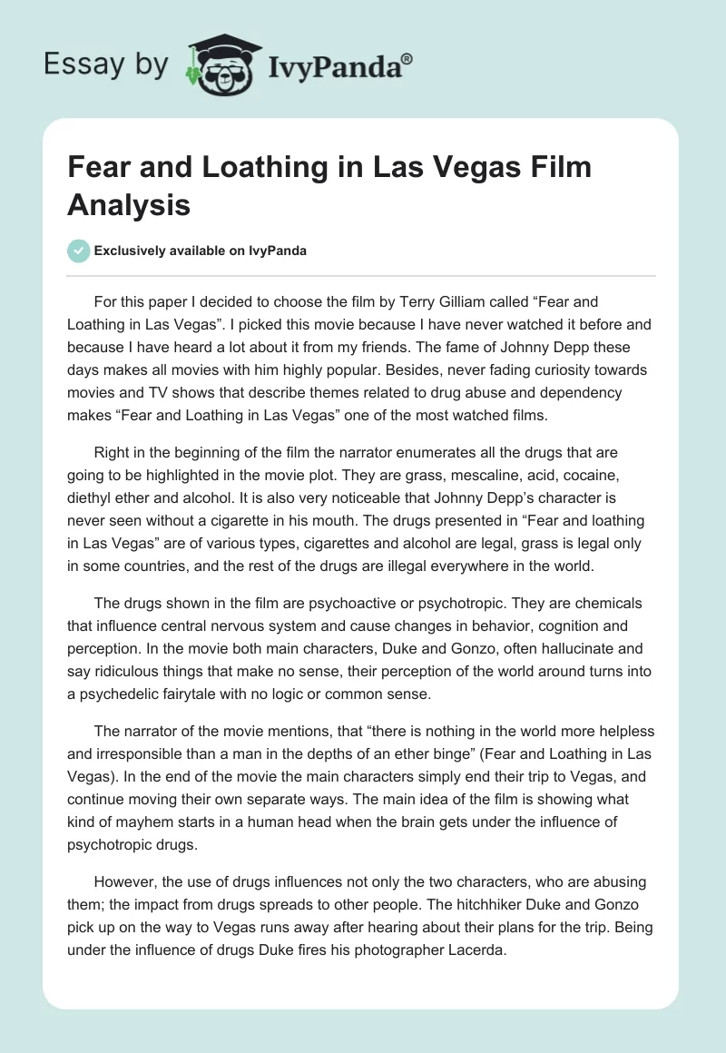 Fear and Loathing in Las Vegas Film Analysis. Page 1