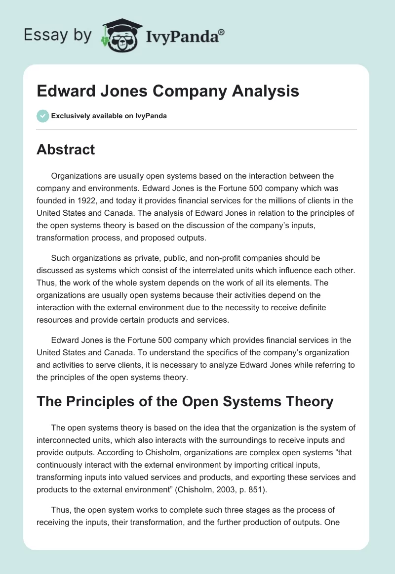 Edward Jones Company Analysis. Page 1
