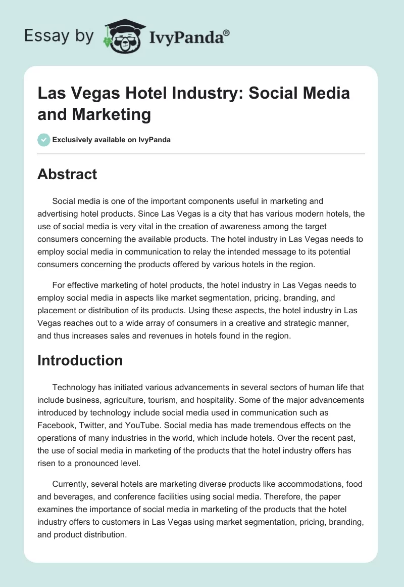 Las Vegas Hotel Industry: Social Media and Marketing. Page 1