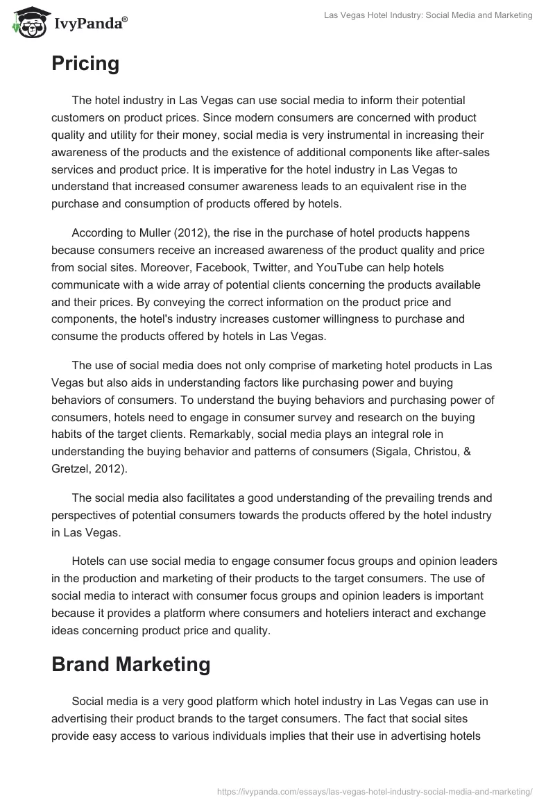 Las Vegas Hotel Industry: Social Media and Marketing. Page 3