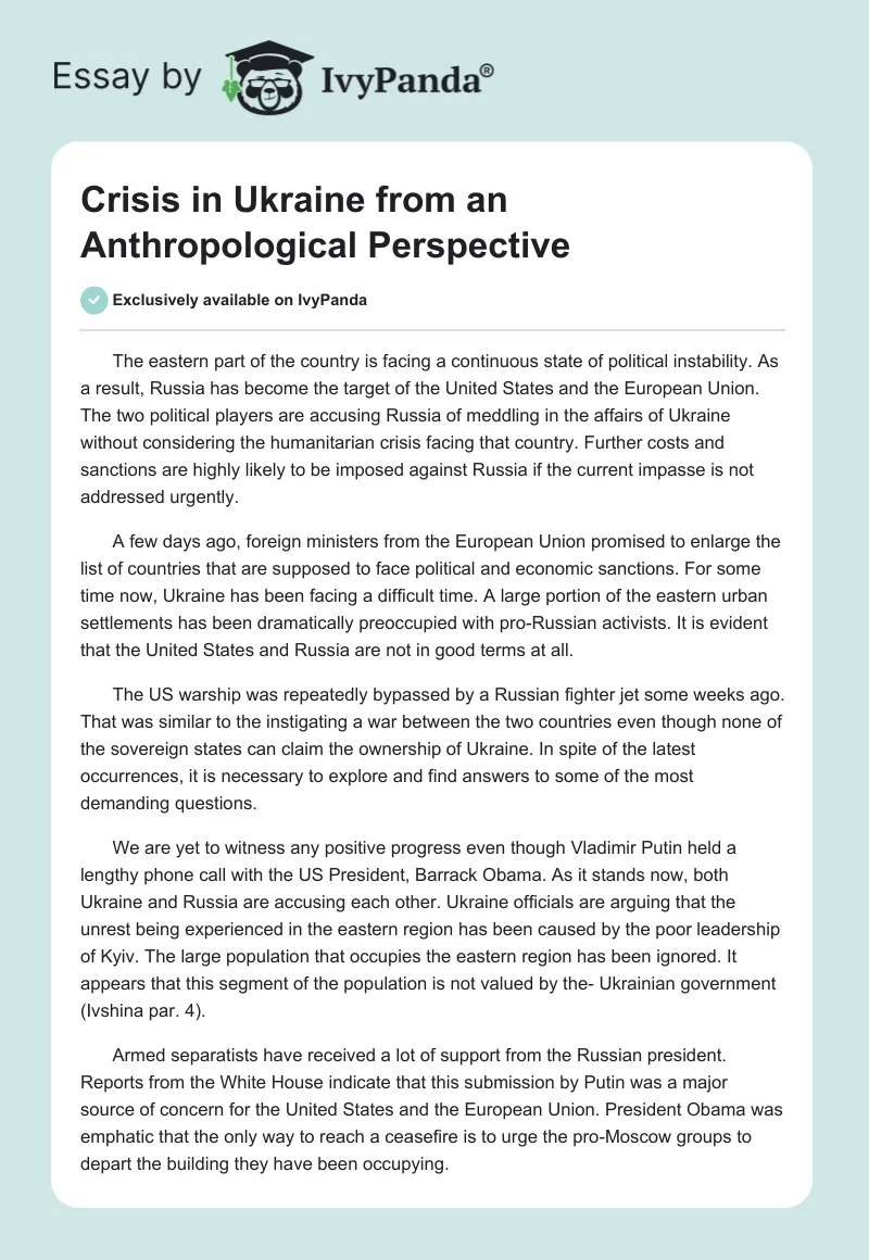 Crisis in Ukraine from an Anthropological Perspective. Page 1