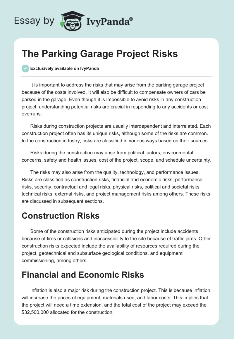 The Parking Garage Project Risks. Page 1