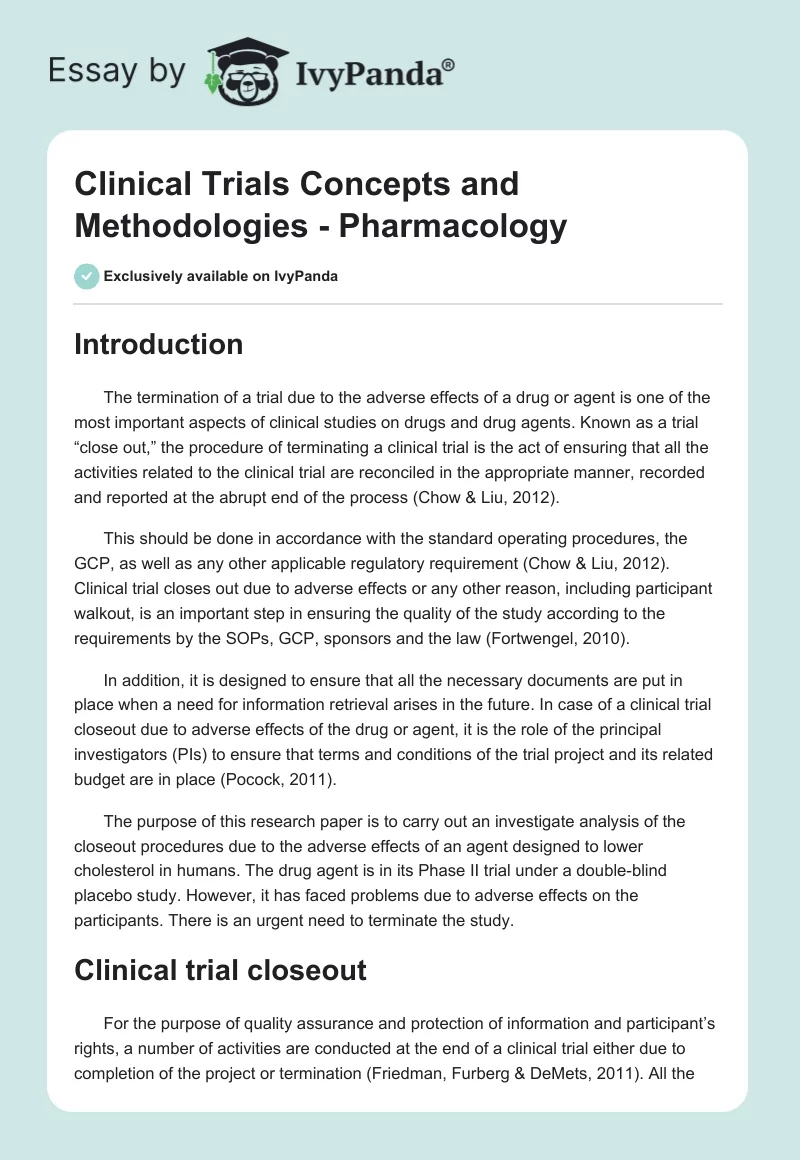 Clinical Trials Concepts and Methodologies - Pharmacology. Page 1