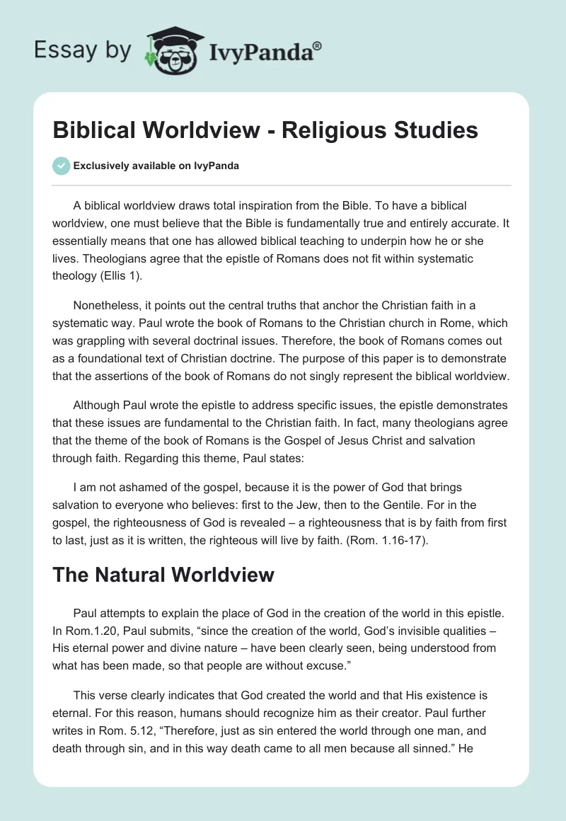 Biblical Worldview - Religious Studies. Page 1