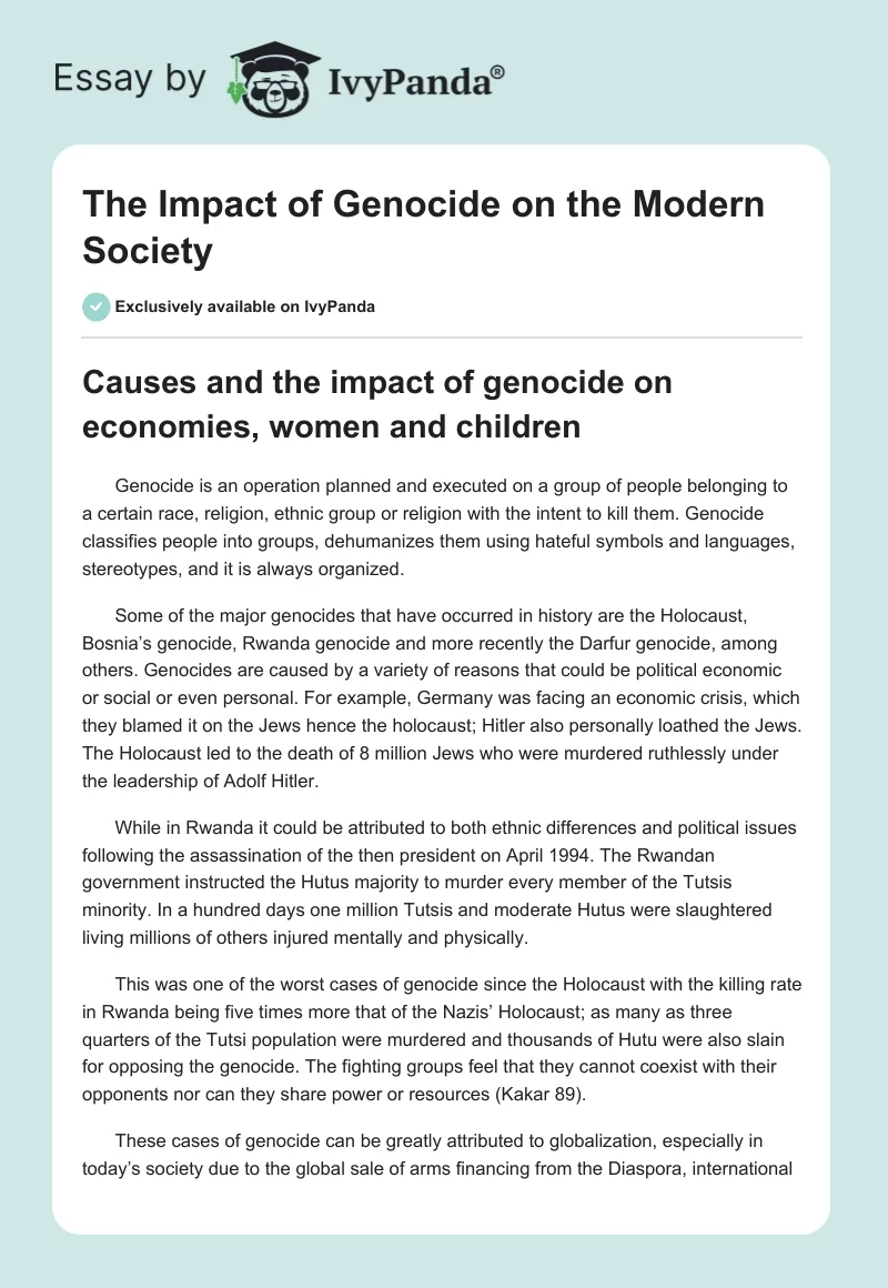 The Impact of Genocide on the Modern Society. Page 1