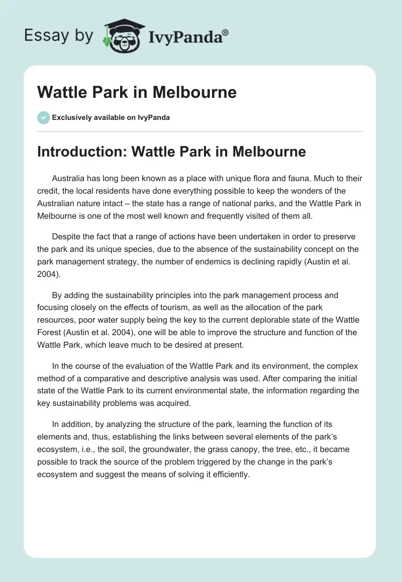 Wattle Park in Melbourne. Page 1