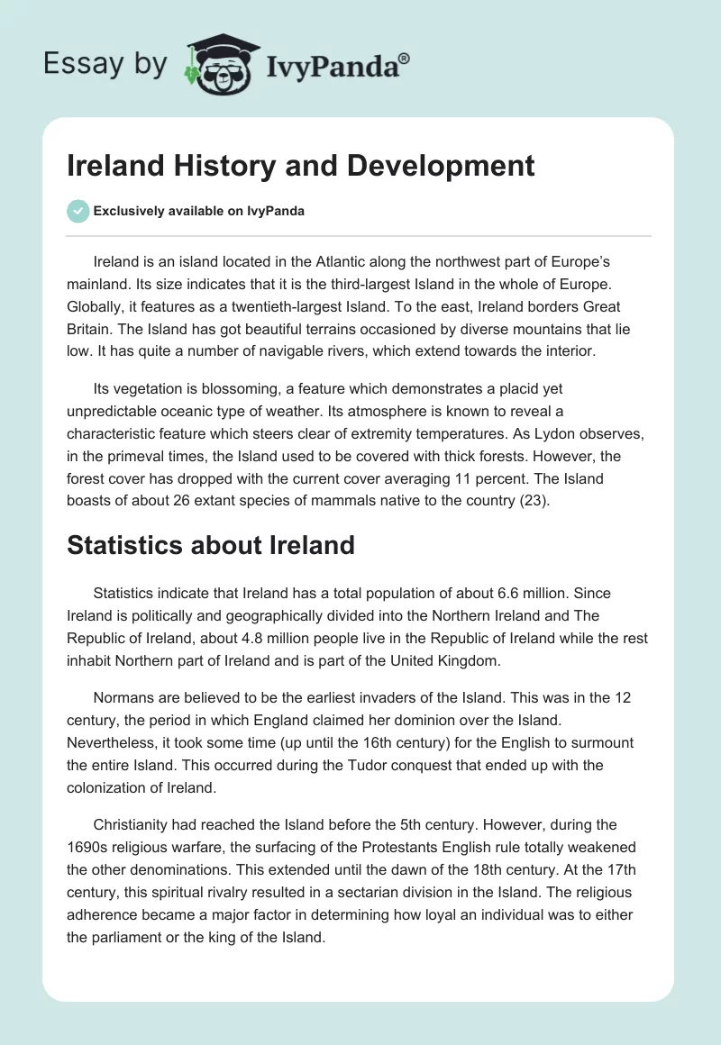 Ireland History and Development. Page 1