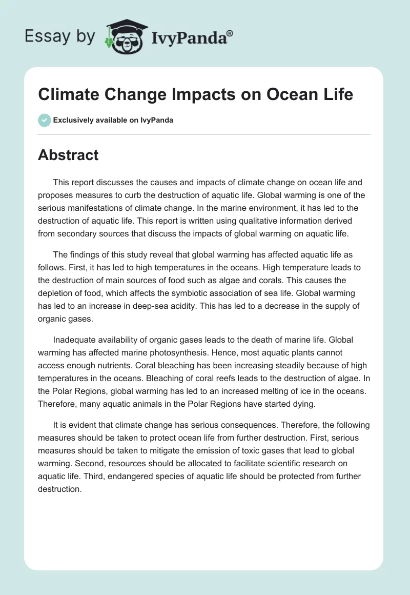 Climate Change Impacts on Ocean Life. Page 1