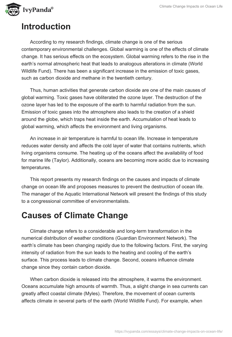 Climate Change Impacts on Ocean Life. Page 2