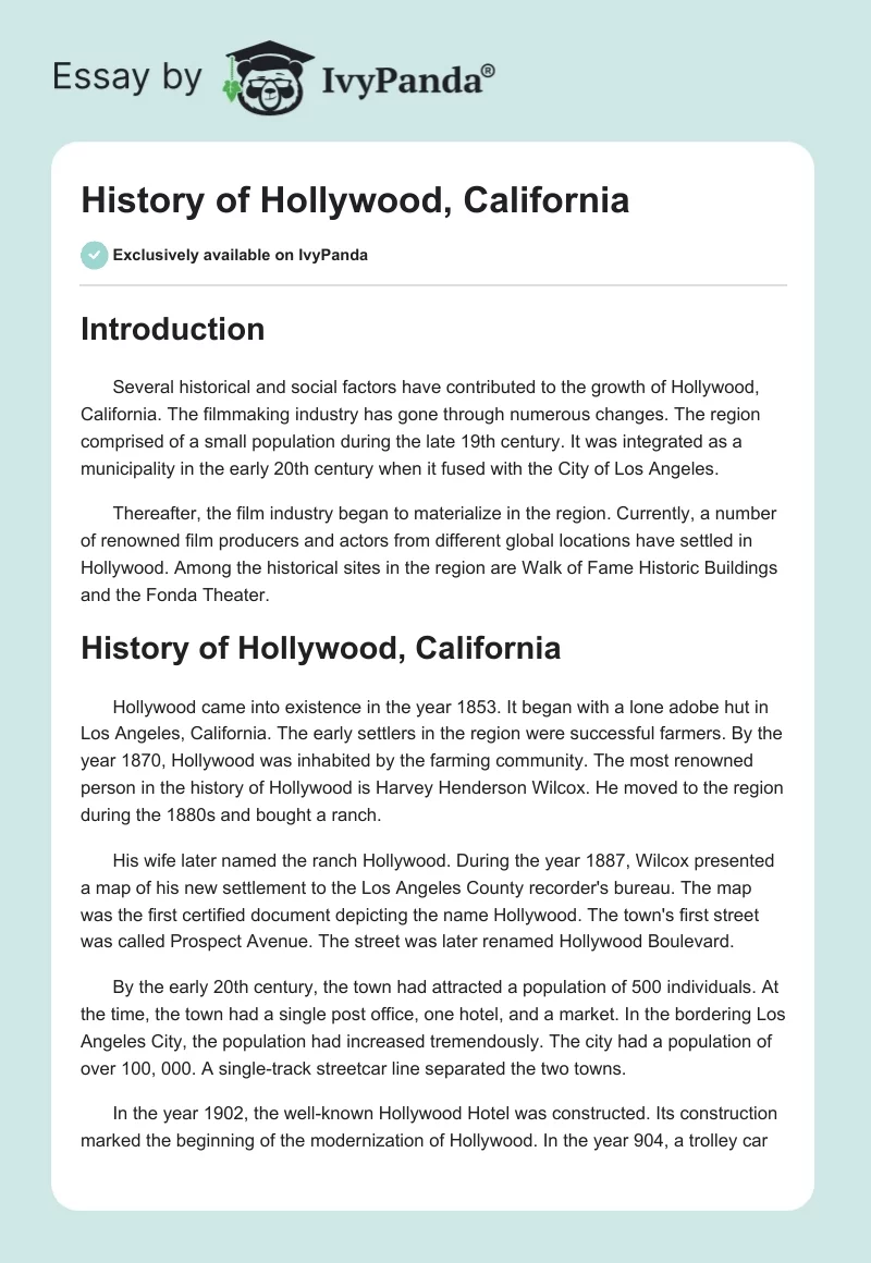 History of Hollywood, California. Page 1