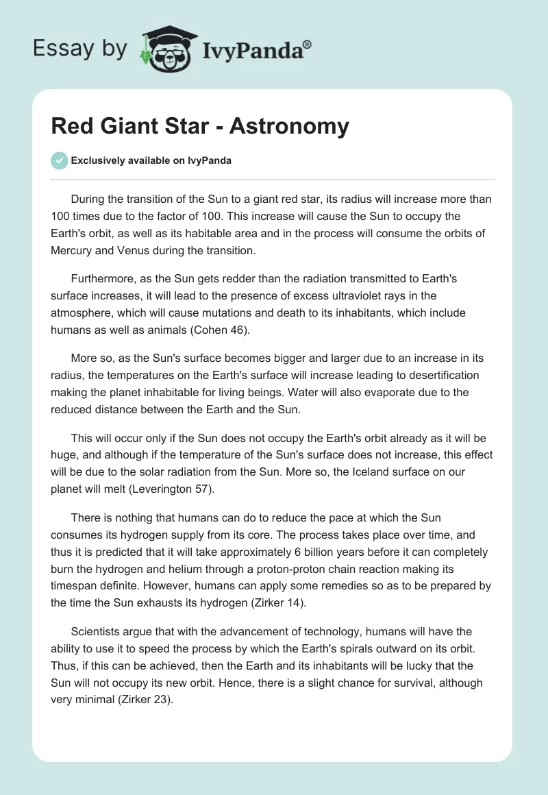 Red Giant Star - Astronomy. Page 1
