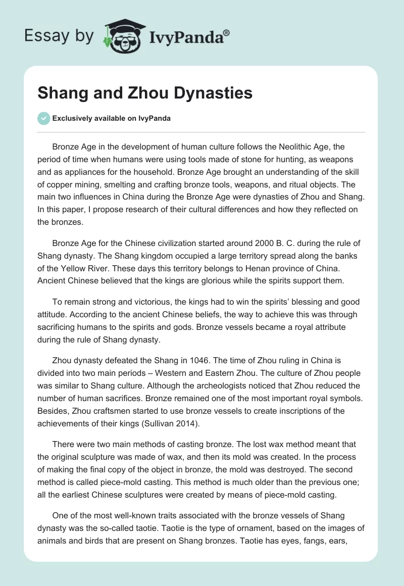 Shang and Zhou Dynasties. Page 1