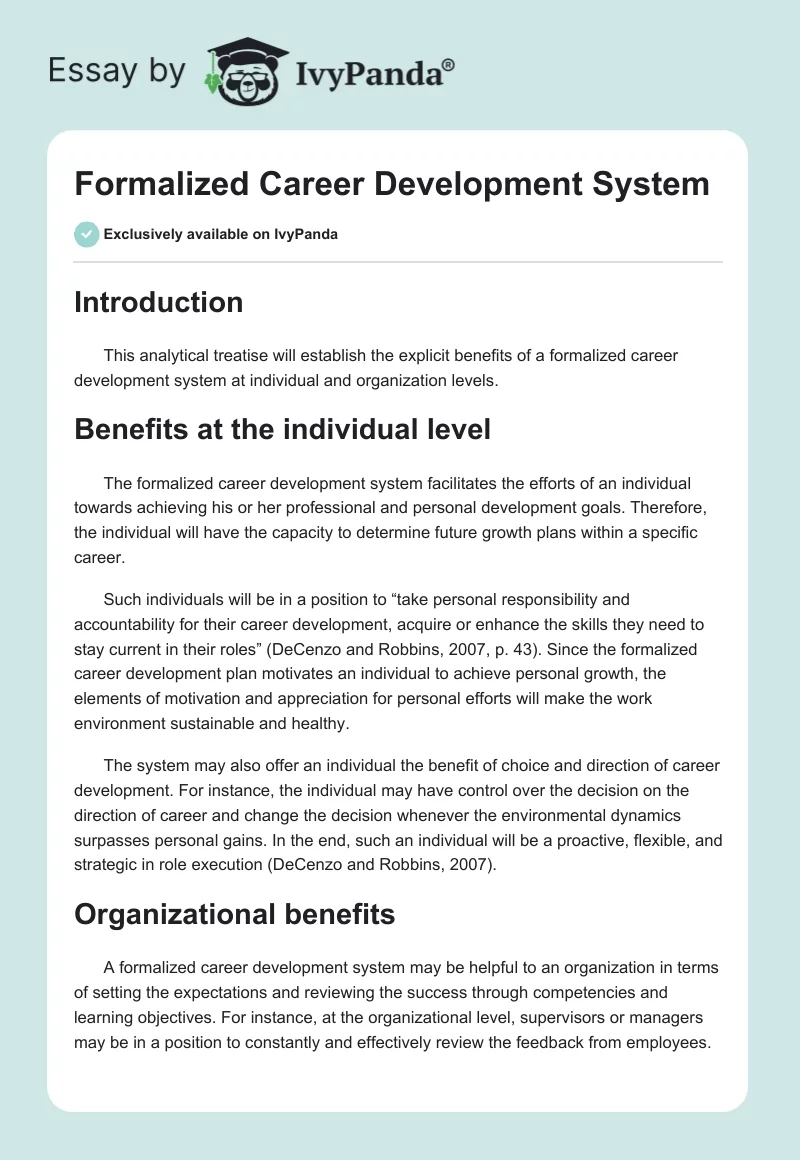Formalized Career Development System. Page 1