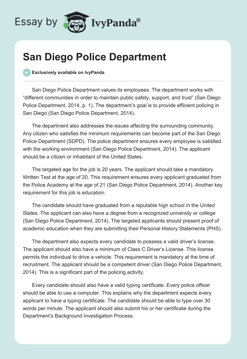 San Diego Police Department. Page 1