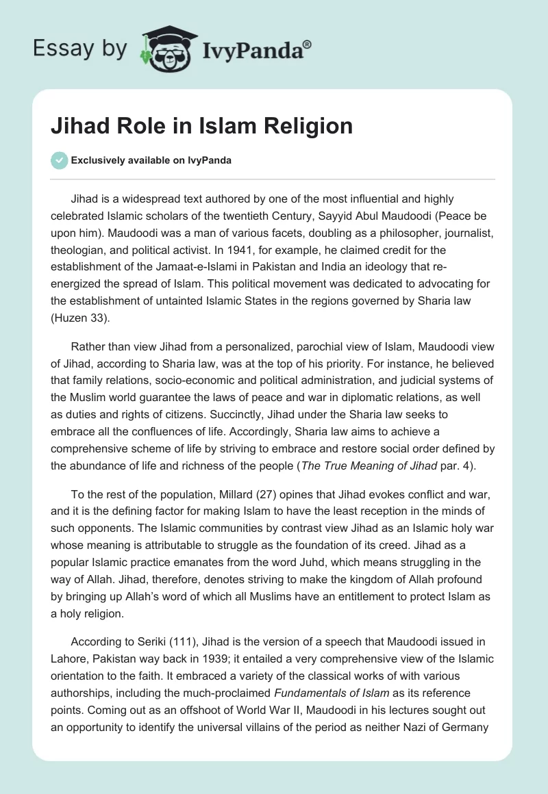 Jihad Role in Islam Religion. Page 1