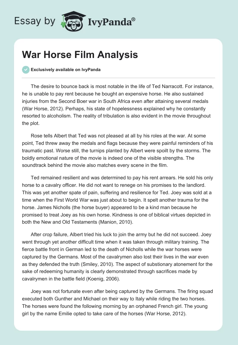 War Horse Film Analysis. Page 1