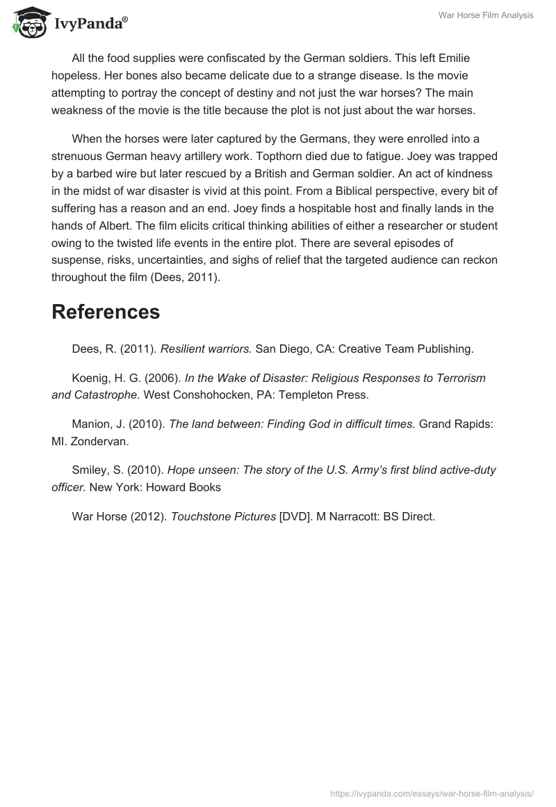 War Horse Film Analysis. Page 2