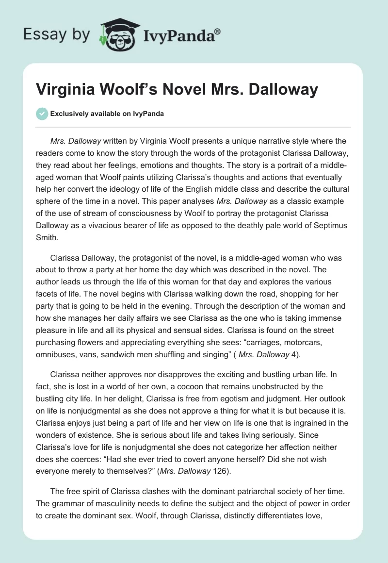 Virginia Woolf’s Novel Mrs. Dalloway. Page 1