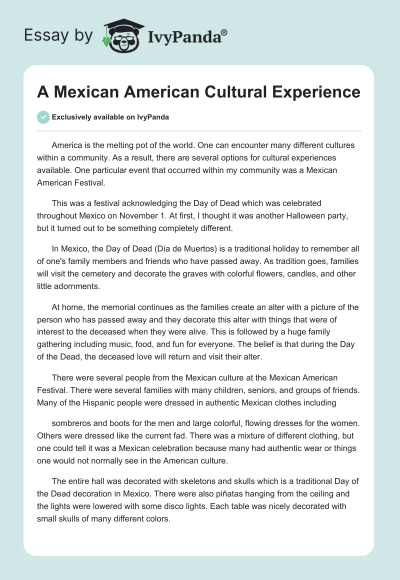 A Mexican American Cultural Experience. Page 1