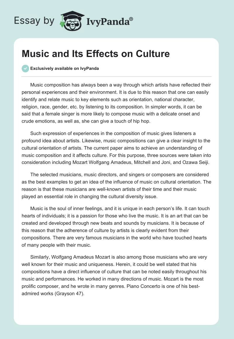Music and Its Effects on Culture. Page 1