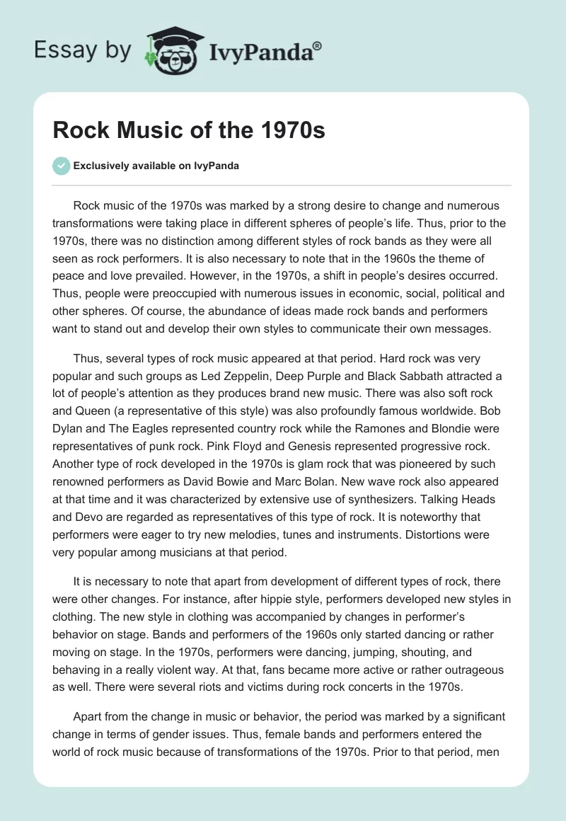 Rock Music of the 1970s. Page 1