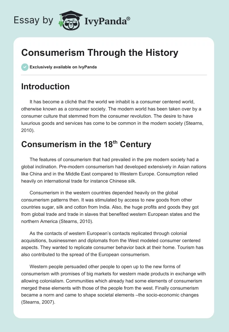 Consumerism Through the History. Page 1