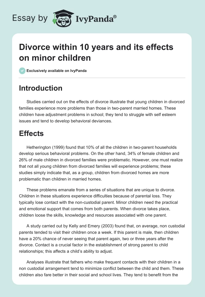 Divorce within 10 years and its effects on minor children. Page 1