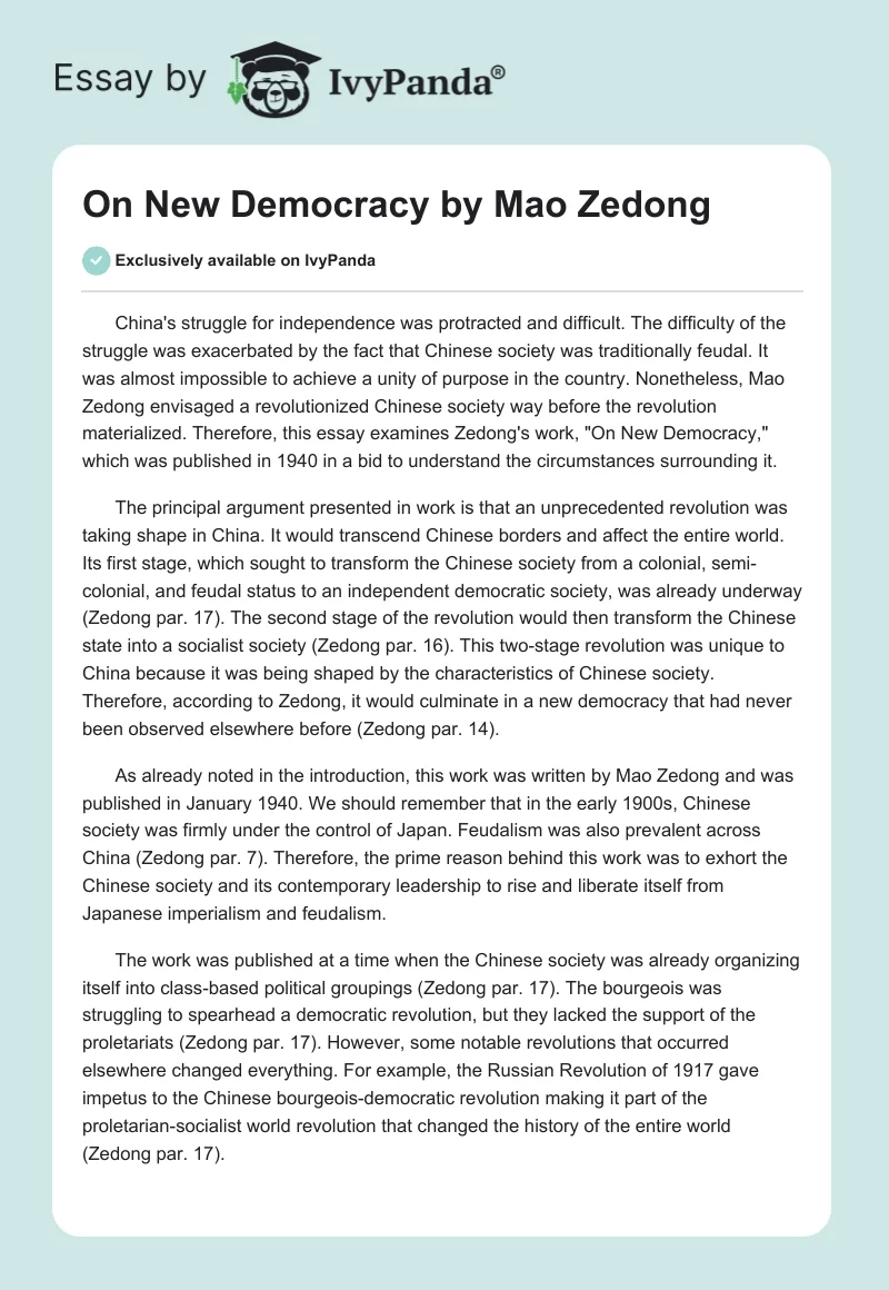 "On New Democracy" by Mao Zedong. Page 1