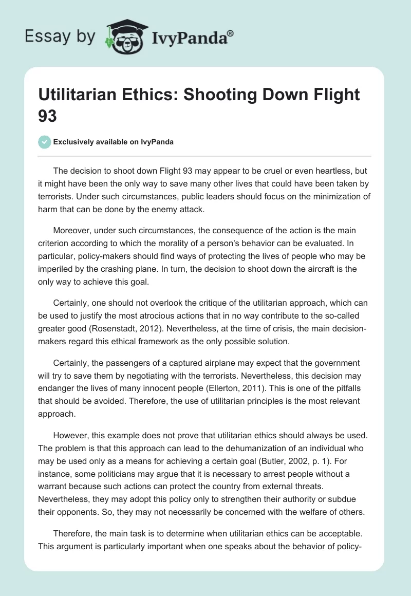Utilitarian Ethics: Shooting Down Flight 93. Page 1