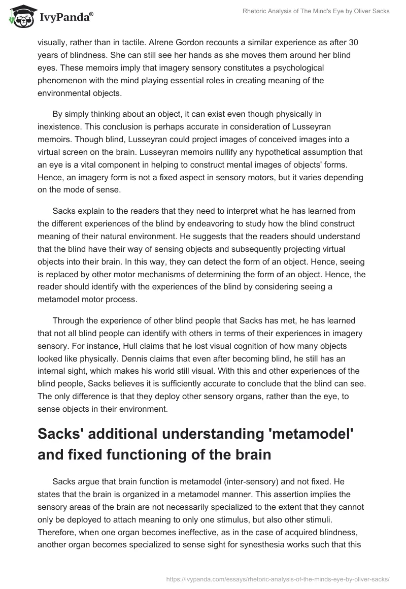 Rhetoric Analysis of The Mind's Eye by Oliver Sacks. Page 3