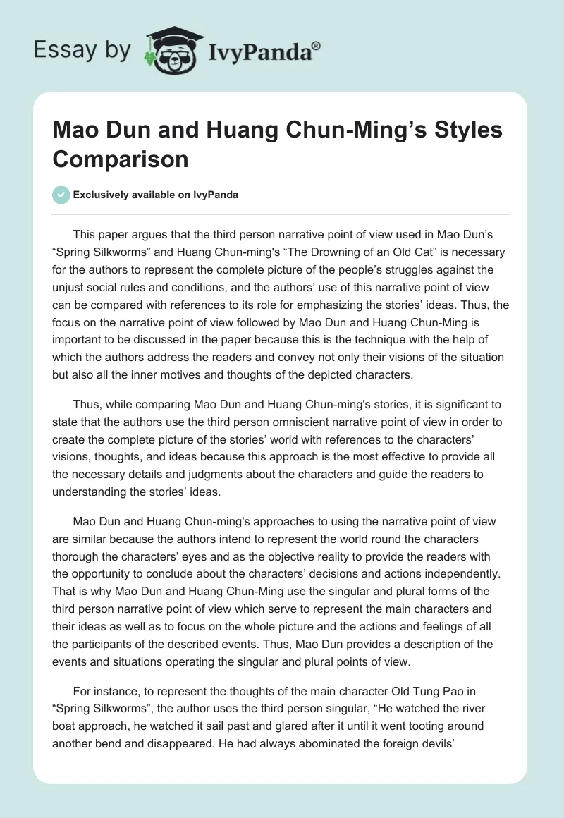 Mao Dun and Huang Chun-Ming’s Styles Comparison. Page 1