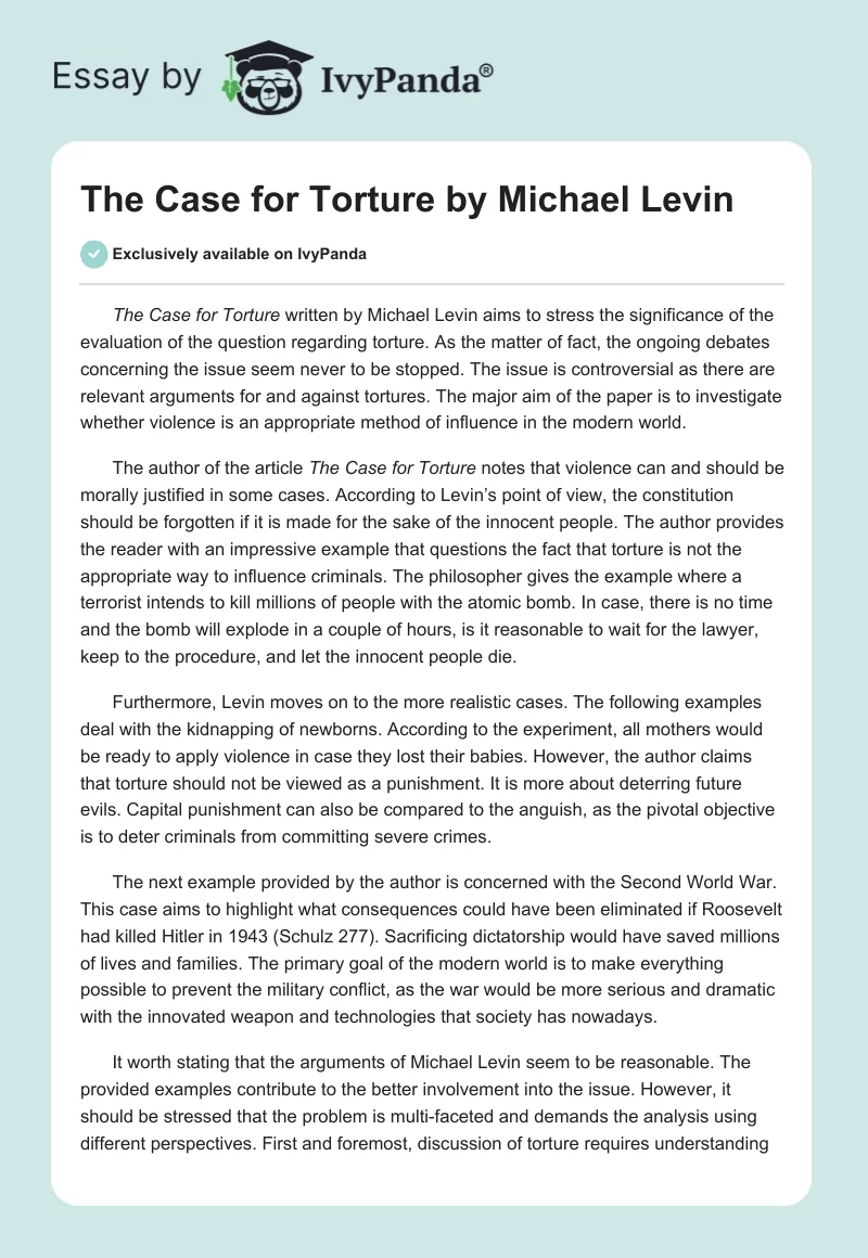 "The Case for Torture" by Michael Levin. Page 1