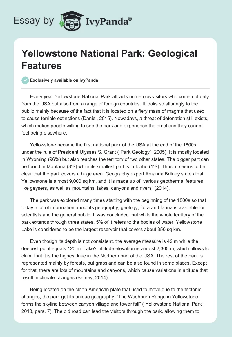 Yellowstone National Park: Geological Features. Page 1