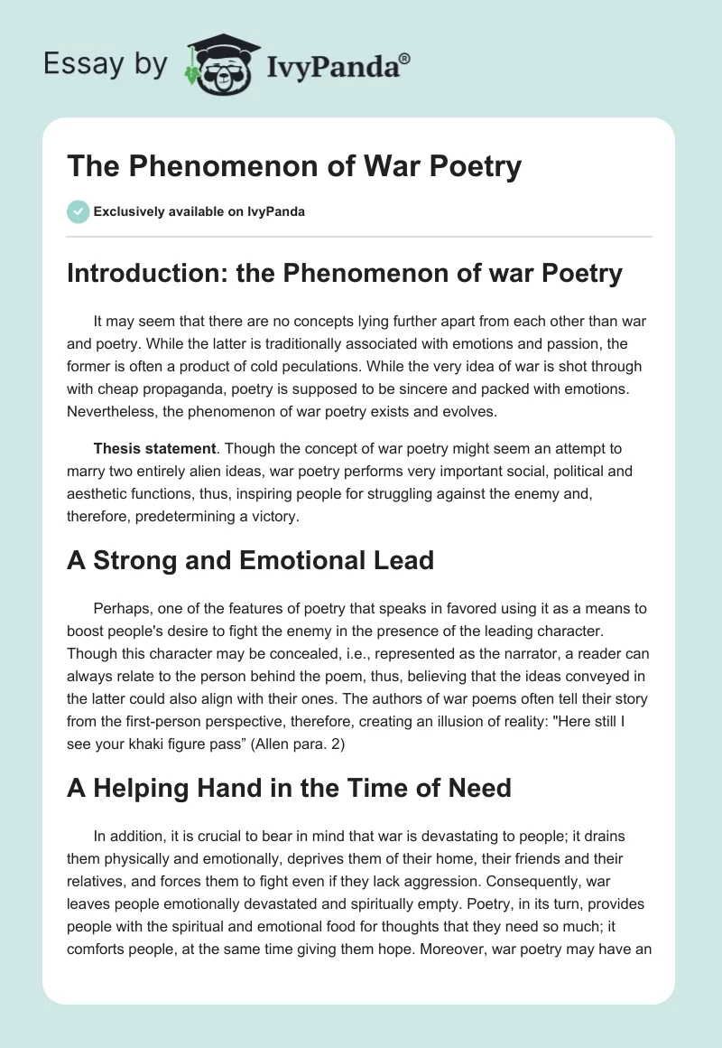 The Phenomenon of War Poetry. Page 1