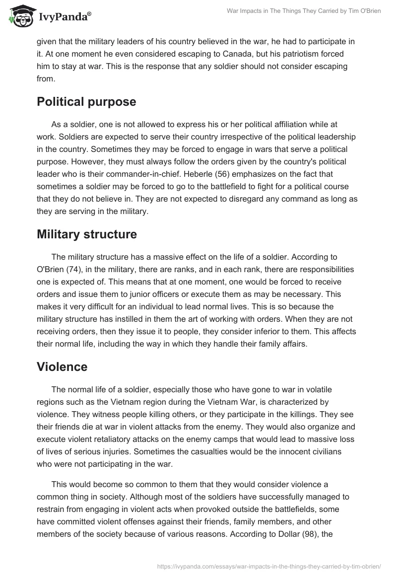 War Impacts in "The Things They Carried" by Tim O'Brien. Page 3