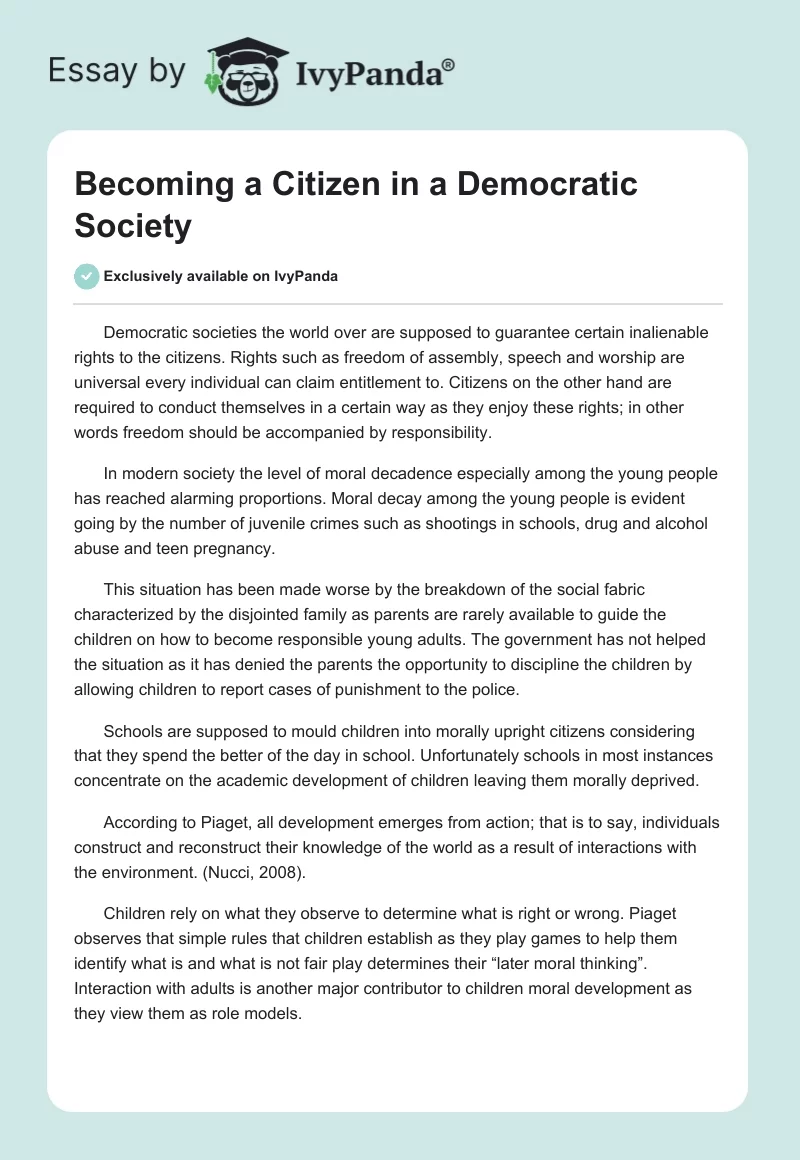 Becoming a Citizen in a Democratic Society. Page 1