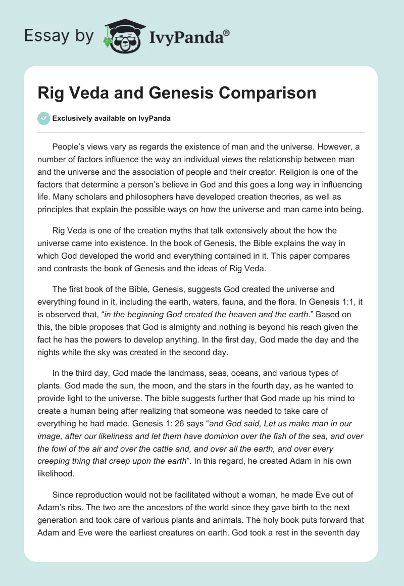 Rig Veda and Genesis Comparison. Page 1