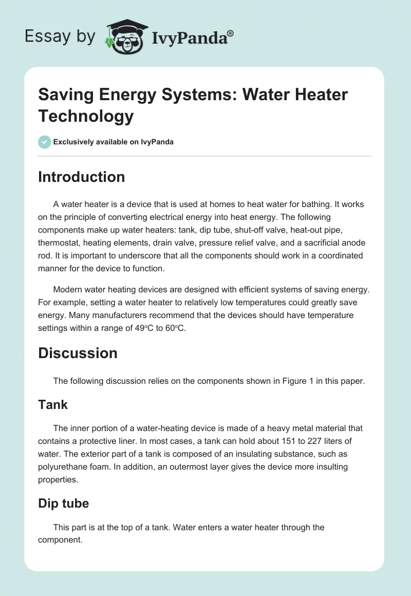 Saving Energy Systems: Water Heater Technology. Page 1